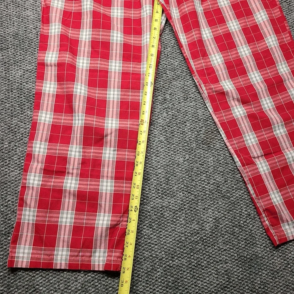 Oklahoma  Women's Pajama Pants Red Plaid Flannel Cotton Waist Size XL Rhinestone